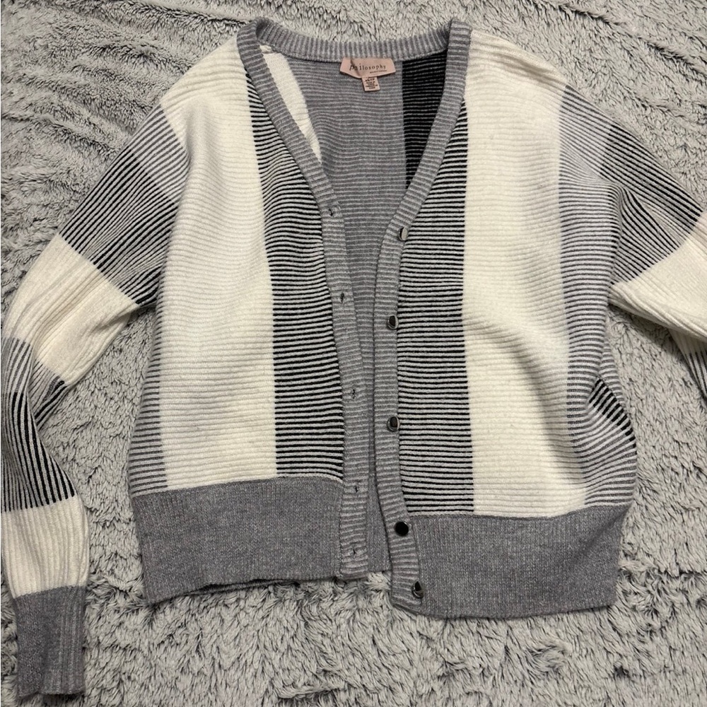 Philosophy Gray and Cream Striped Cardigan